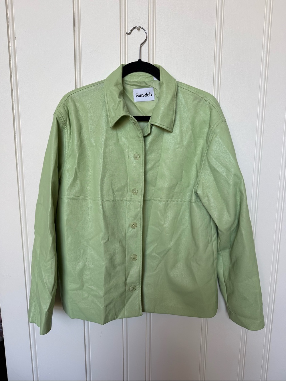Aritzia Women's Light Green Leather Shirt Jacket